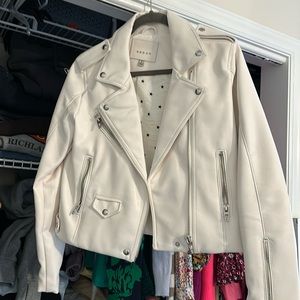 BB Dakota White Faux Leather Moto Jacket